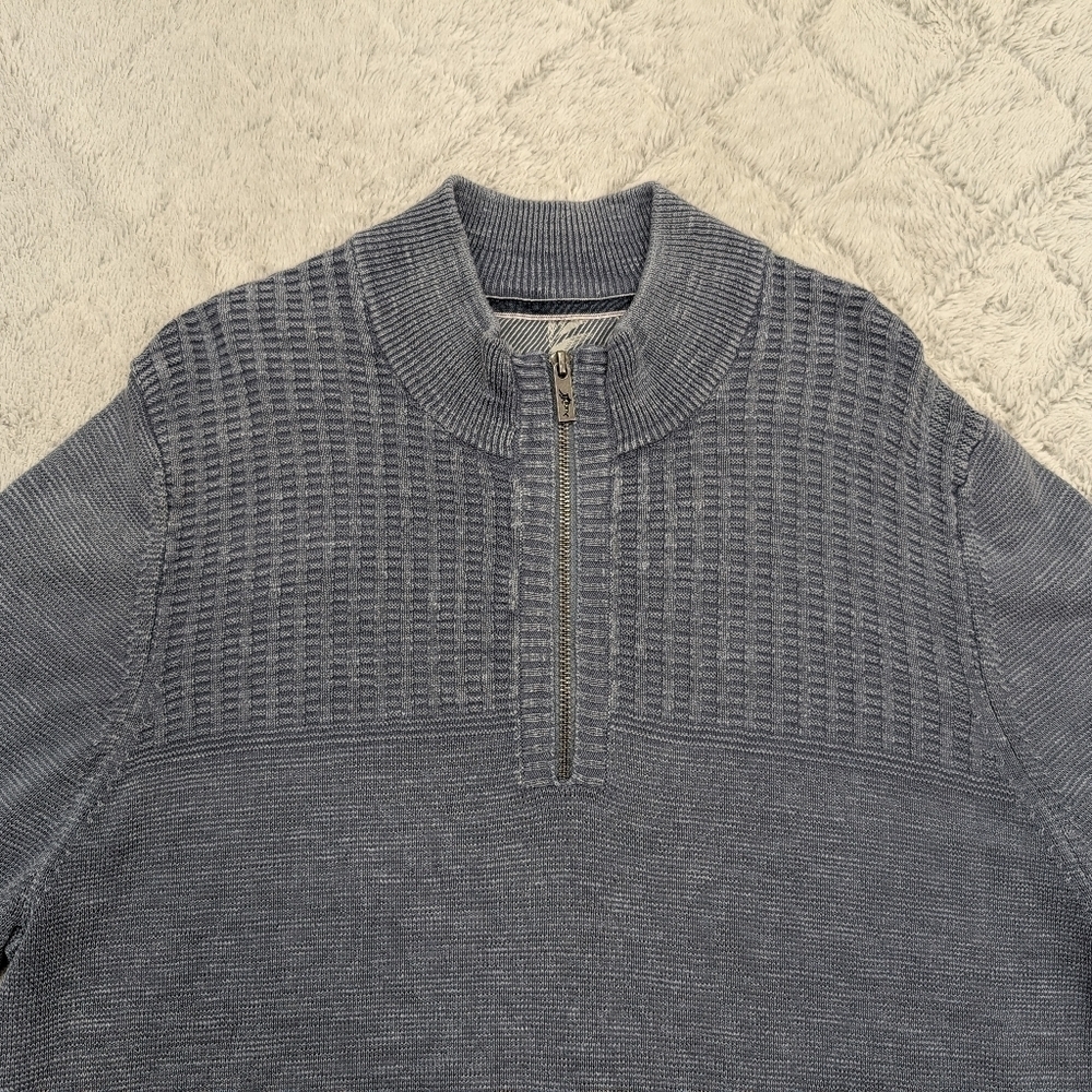 Tommy Bahama Sweater Mens XL Gray ¼ Zip Pullover Knit Cotton Casual Beach - Picture 2 of 9